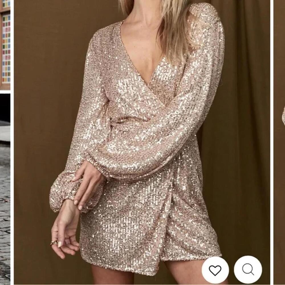 12th Tribe Rose Gold Sequin Midi Dress